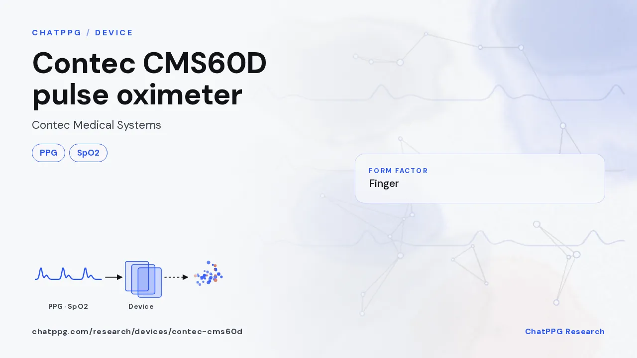 Contec CMS60D pulse oximeter: ChatPPG research summary card