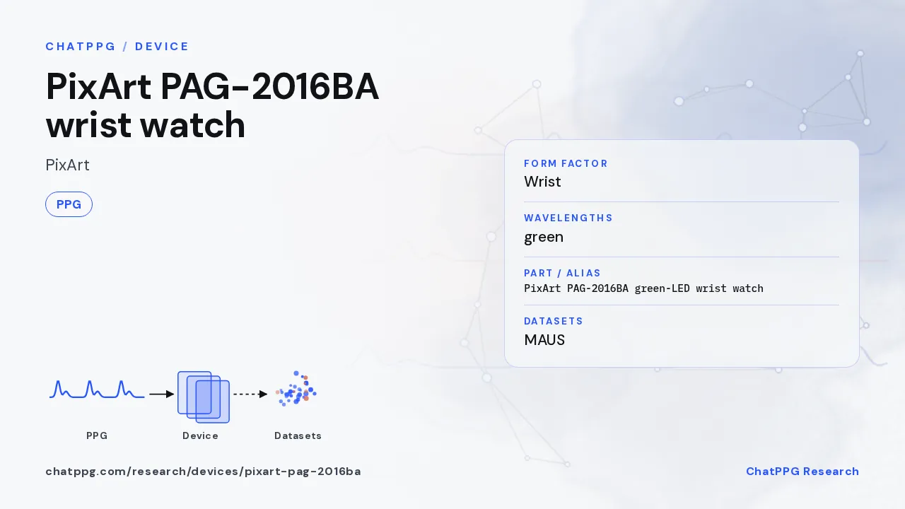 PixArt PAG-2016BA wrist watch: ChatPPG research summary card